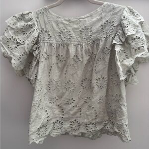 Elegant Eyelet Ruffle Sleeve Top